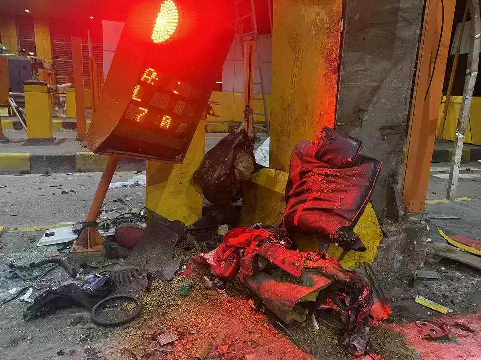 Image Credit Juan Ardya Guardiola)/B-Universe - The Ciawi tollgate in Bogor sustains serious damages after a vehicle pileup that kikked eight people in Bogor, West Java, on Tuesday, February 4, 2025.