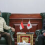 Defense Minister Sjafrie Sjamsoeddin (left) receives a visit from the Chief of Staff of the Japanese Self-Defense Forces General Yoshida Yoshihide at the Defense Ministry Office, Central Jakarta, Friday (4/25/2025). (Humas Media Menhan Sjafrie)